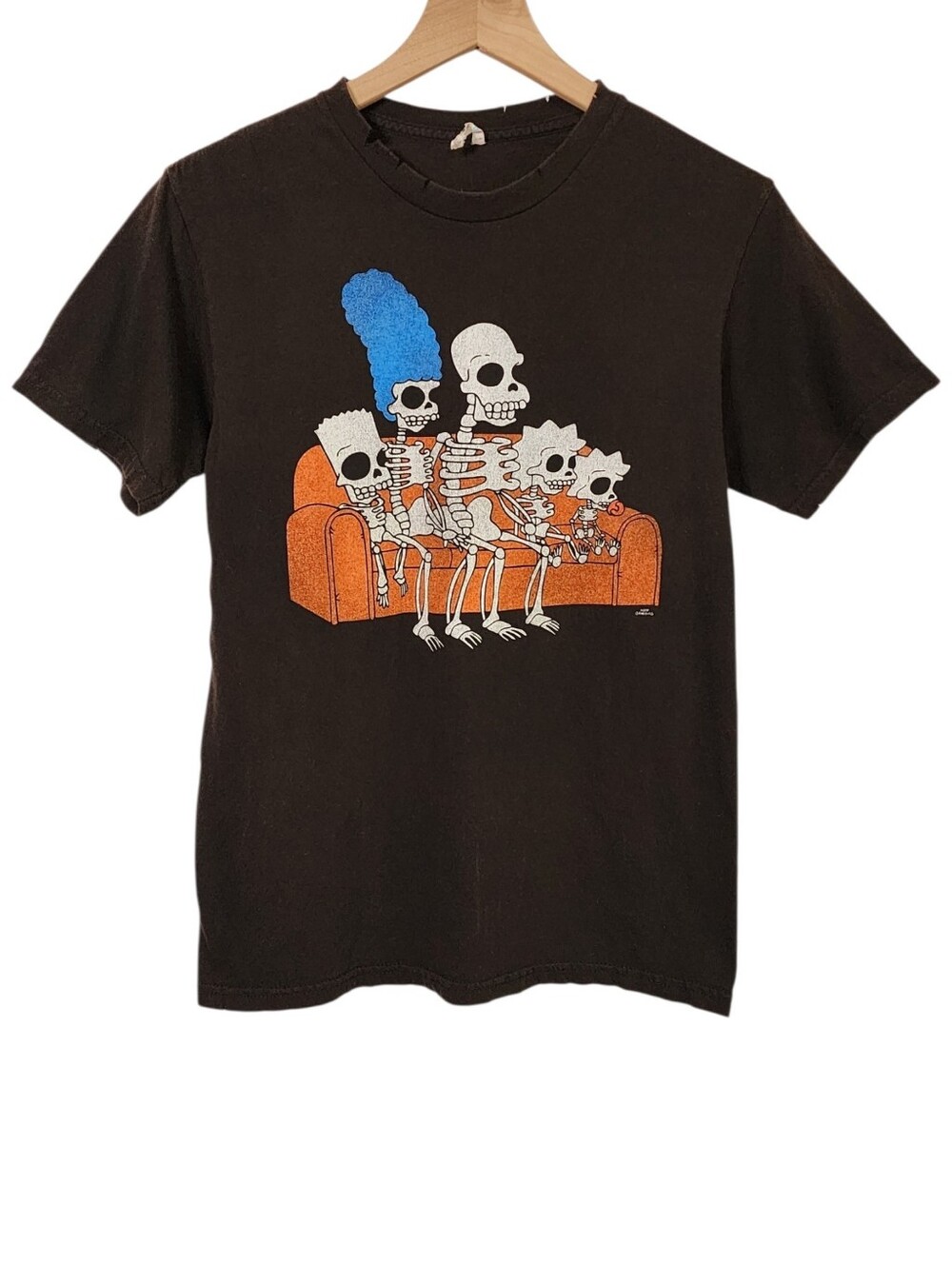 The Simpsons Family Unisex Small Skeleton Couch Faded Black Cut Cotton